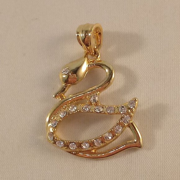 18K Yellow Gold Filled Swan Diamond Zircon Necklace Pendant Party Gift - Picture 2 of 7